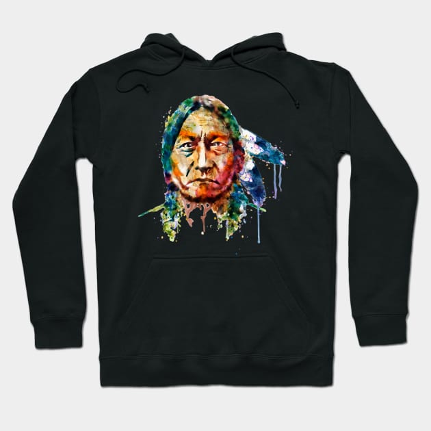 Sitting Bull watercolor painting Hoodie by Marian Voicu